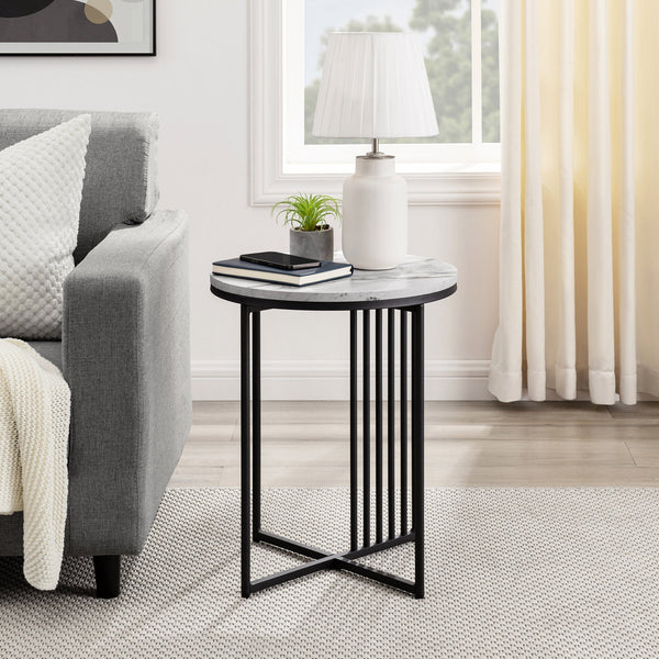 Vulcan Minimalist Metal Slatted Side Table Living Room Walker Edison 