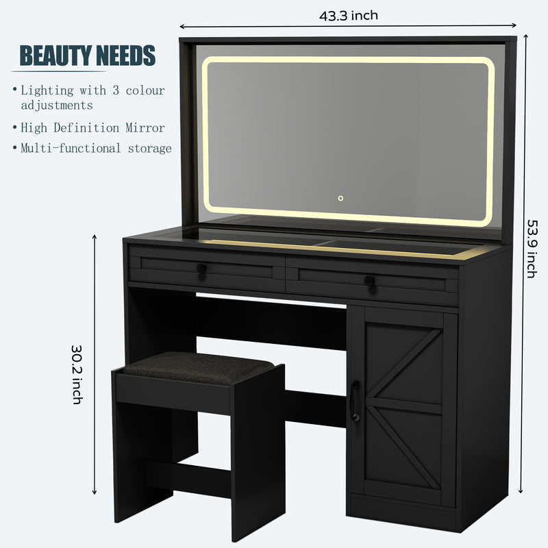 Walker Edison | Farmhouse Collection: Makeup Vanity Table with Large Mirror