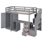 Walker Edison | Twin Size Loft Bed with Wardrobe and Staircase, Desk and Storage Thumbnail