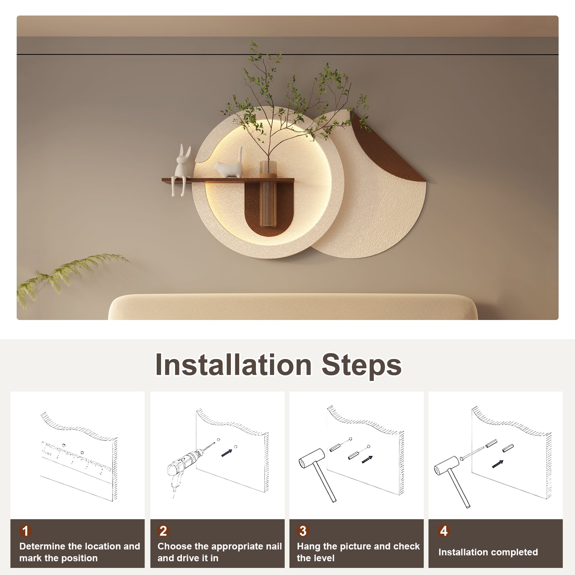 Double-Disc Adjustable 3-Color LED Sandstone Wall Art Decor