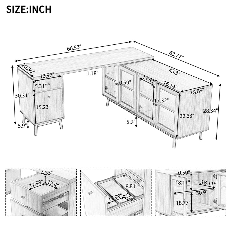 Walker Edison | Modern L-shaped 66" Desk with Storage