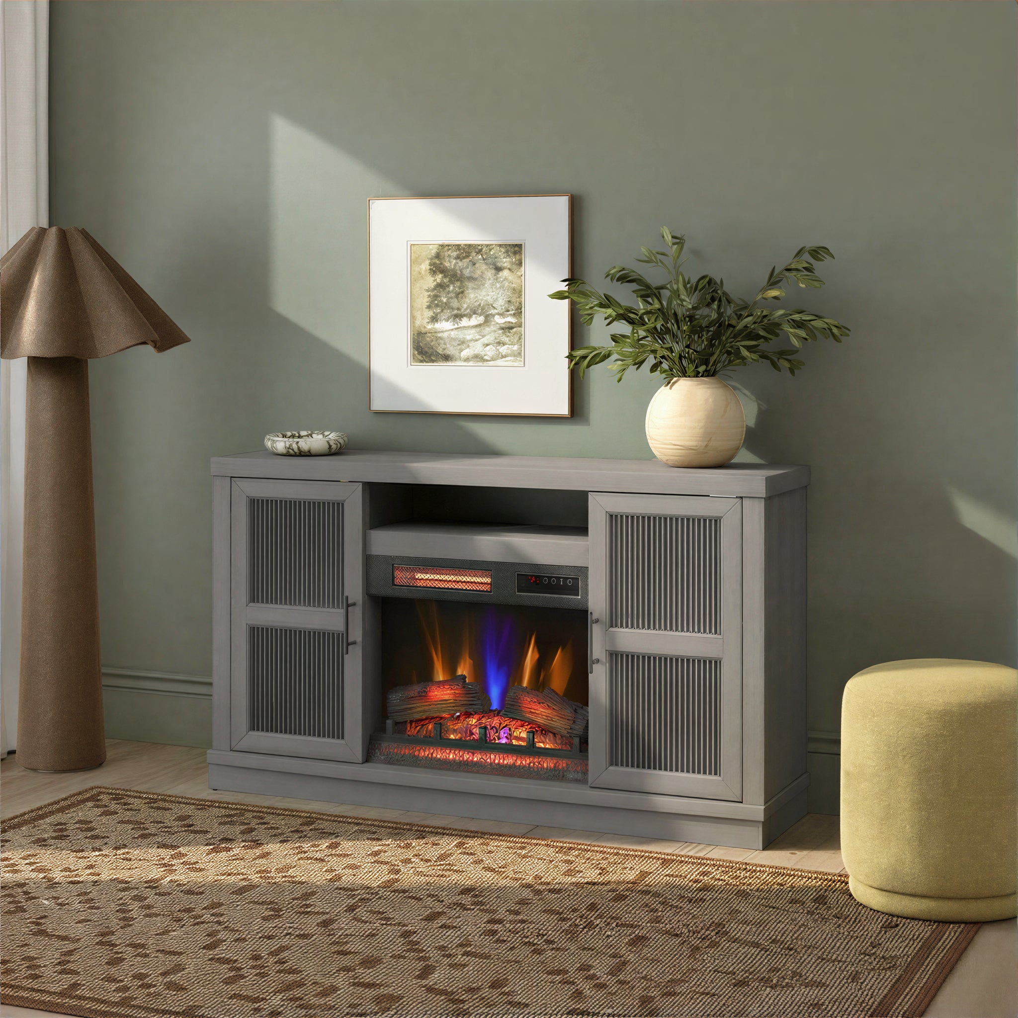 duraflame® Reeded Glass Door Electric Fireplace TV Stand Media