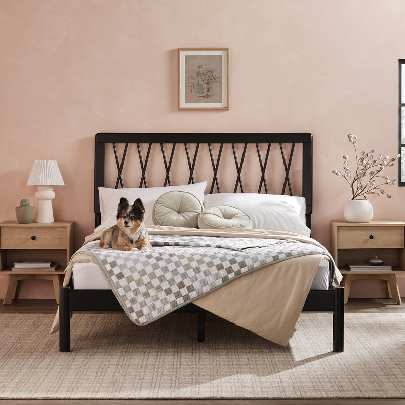 X Spindle Midcentury Modern Solid Wood Bed Living Room Walker Edison 