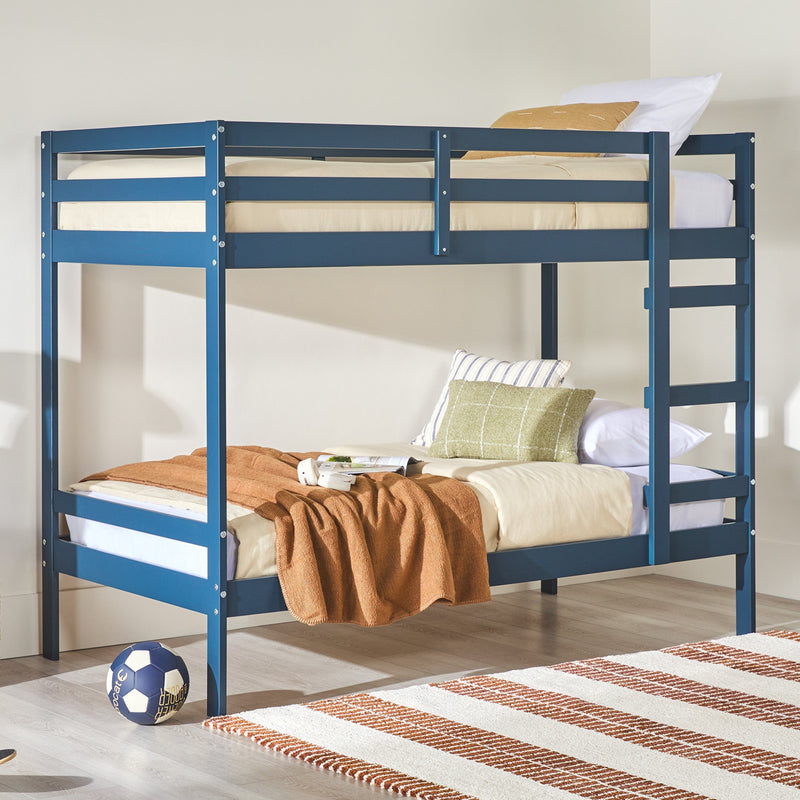 Simple Solid Wood Twin Over Twin Bunk Bed Living Room Walker Edison Midnight Navy 
