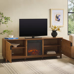 Reema Scandinavian 70" Modern Reeded TV Stand with Freestanding Electric Fireplace Thumbnail