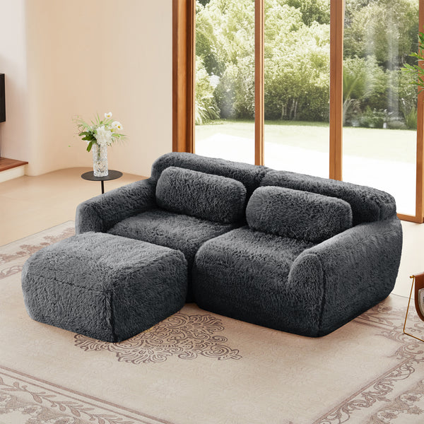 Soft Teddy Plush Ergonomic Design L-shaped Loveseat Sofa with