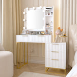 Walker Edison | White Makeup Vanity Desk with Mirror and Lights Thumbnail