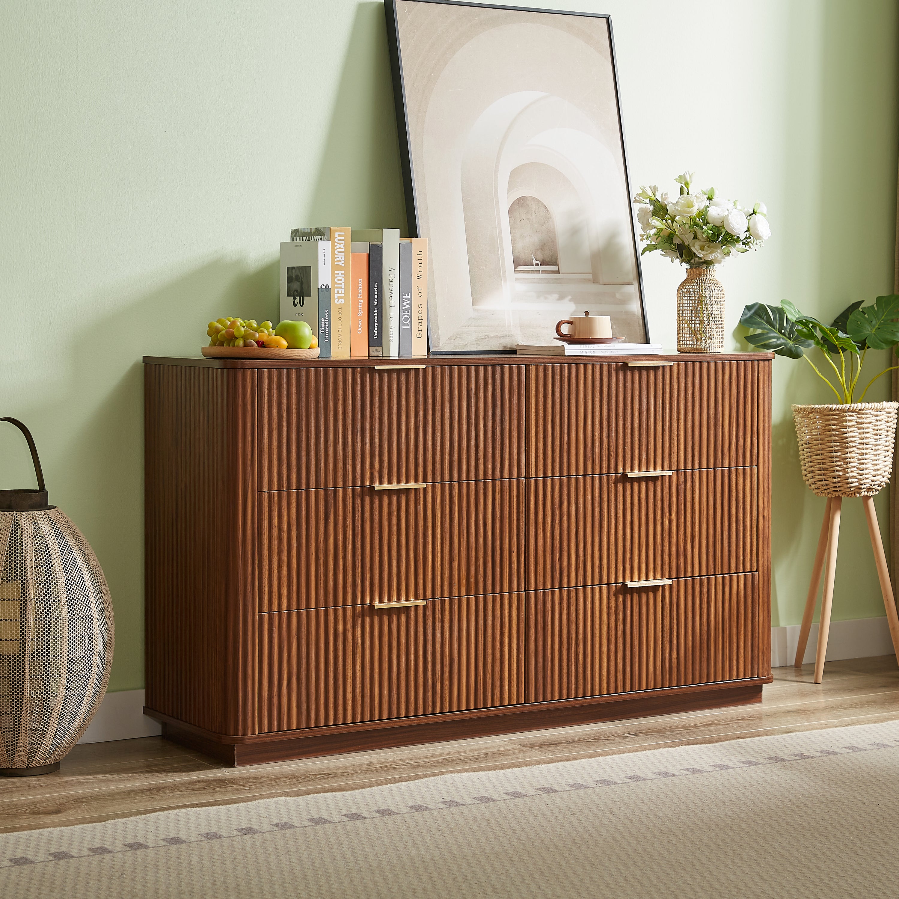 Curved wave Design Fluted 55' Wide Modern 6 Drawers Dresser