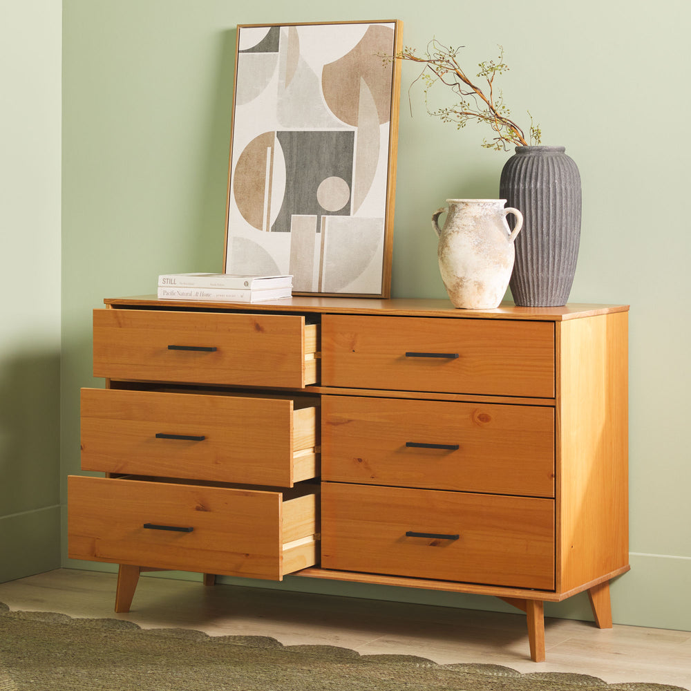 wood metal dresser Modern Solid Wood 6-Drawer Dresser with Metal Handles