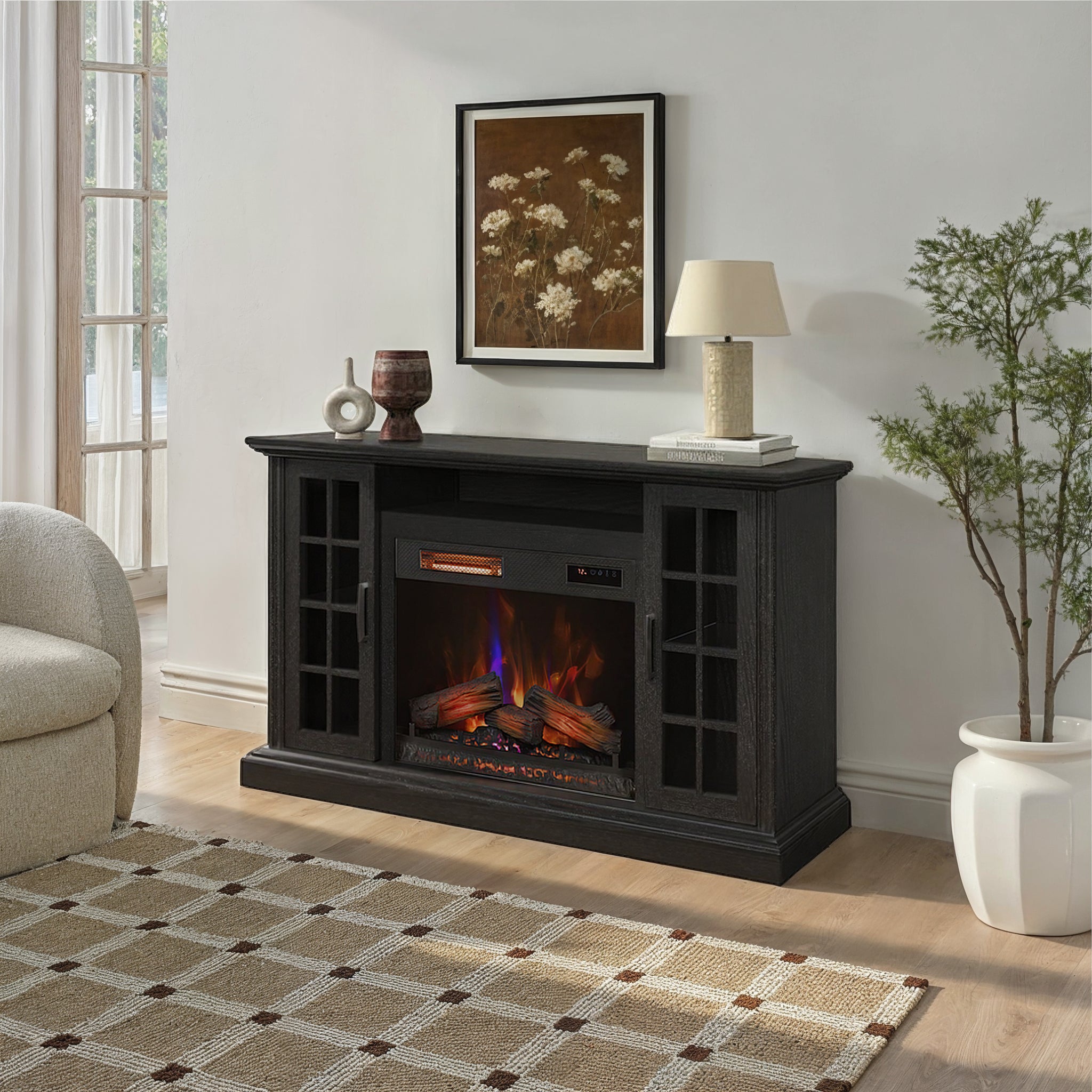 duraflame® Windowpane Glass Door Electric Fireplace TV Stand Media