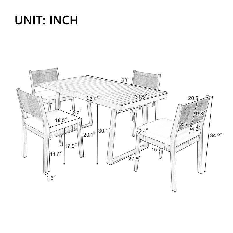 Walker Edison | Outdoor Acacia Wood Dining Table and Chair Set