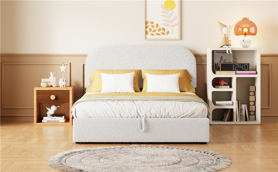 Walker Edison | Teddy Full Size Upholstered Platform Bed with Hydrauli