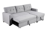 Walker Edison | Linen Pull Out Sectional Sofa with Storage Chaise Thumbnail