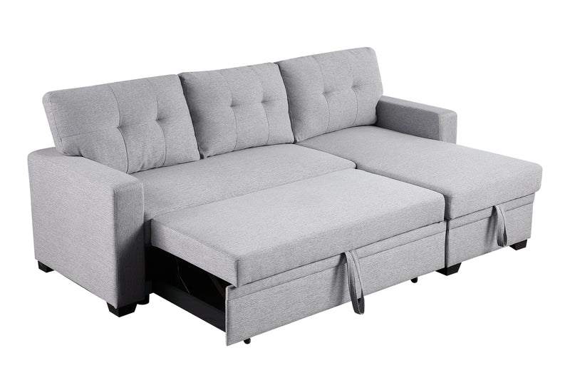 Walker Edison | Linen Pull Out Sectional Sofa with Storage Chaise