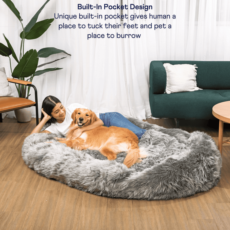 Paw - PupCloud™ Human-Size Faux Fur Memory Foam Dog Bed - Charcoal Grey Paw.com 