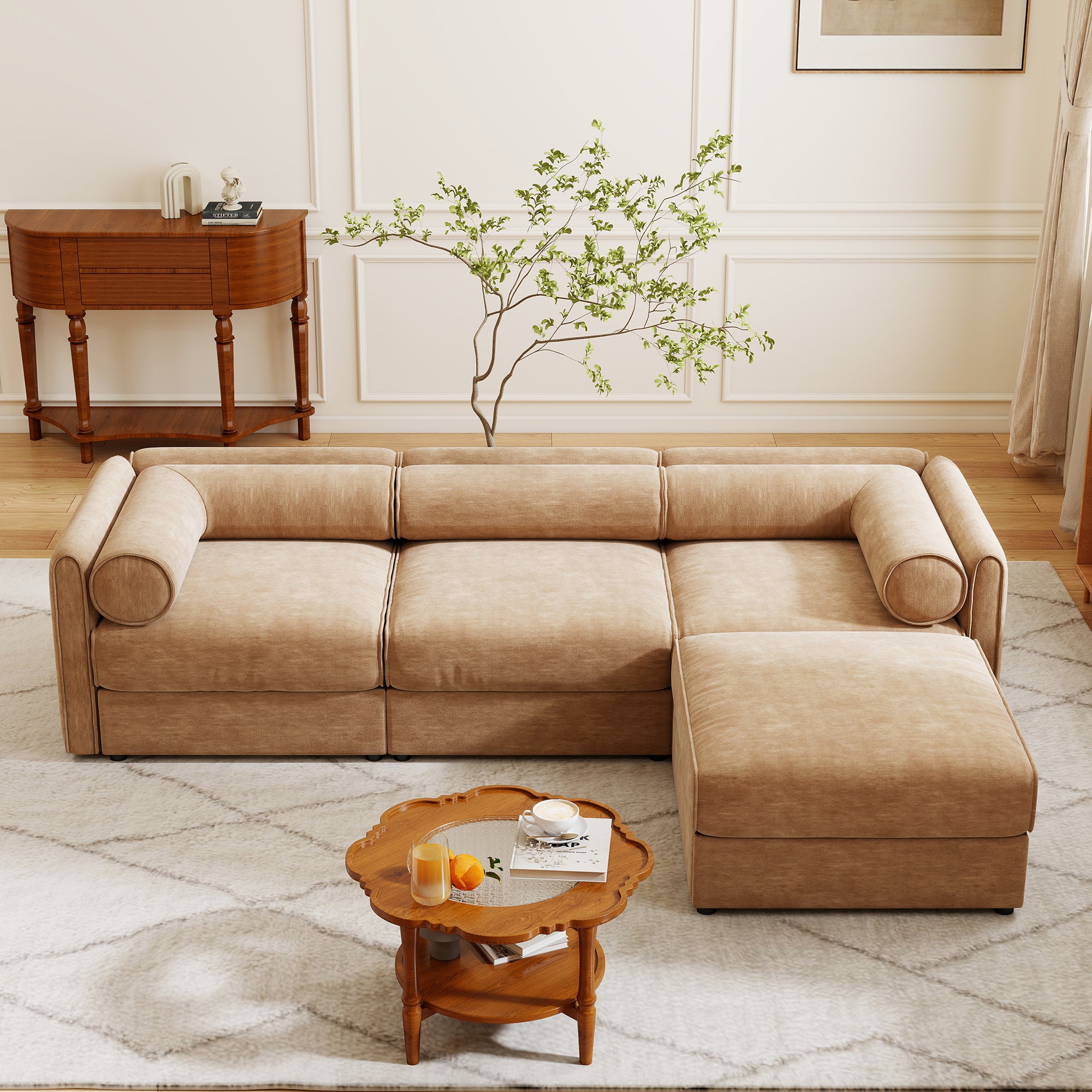 Walker Edison Sofa with Ottoman - Thumbnail 5