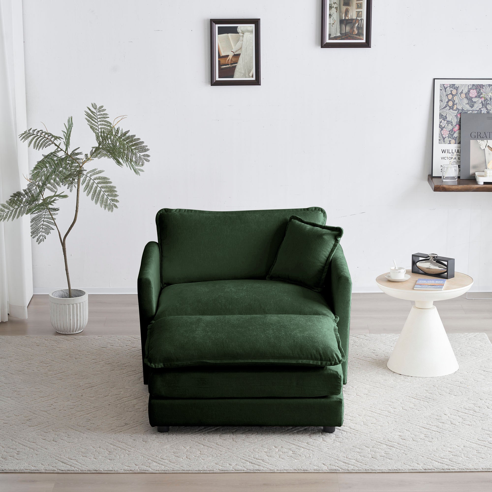 Walker Edison Chenille Cloud Accent Chair with Ottoman - Thumbnail 3