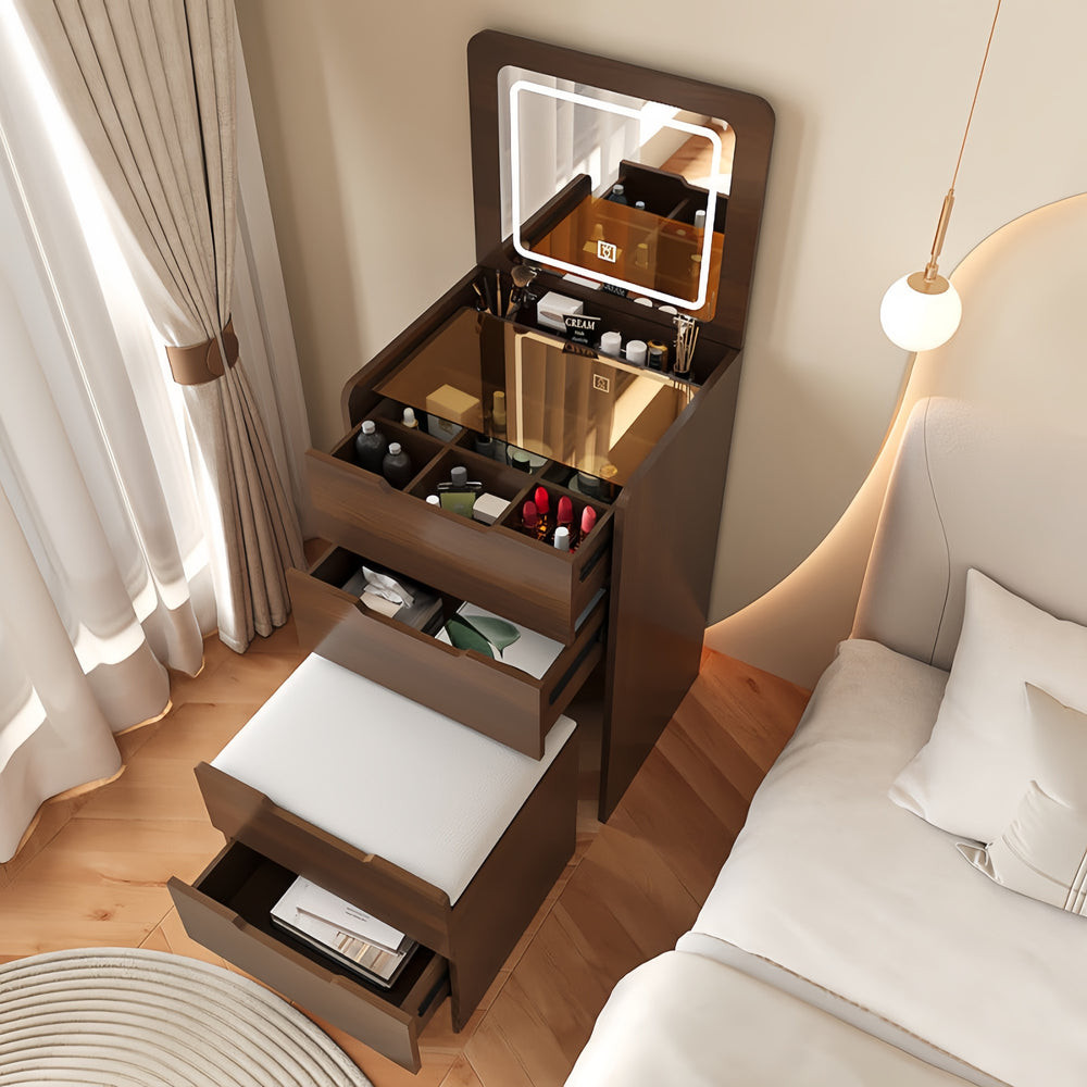 Walnut 3-in-1 Vanity Desk with Flip-Top Mirror