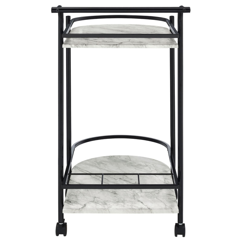 Walker Edison | Faux White Marble Serving Cart with Wine Rack