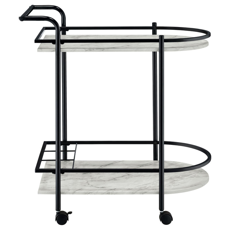 Walker Edison | Faux White Marble Serving Cart with Wine Rack