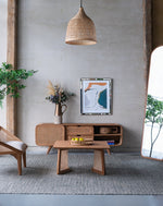 Walker Edison | Rattan Teak Coffee Table Thumbnail