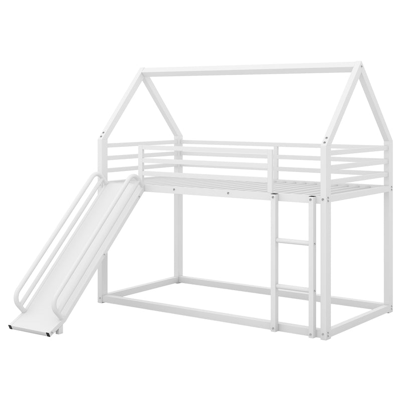 Walker Edison | Twin over Twin House Bunk Bed with Ladder and Slide