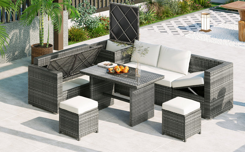 Walker Edison | Outdoor 6-Piece Wicker Storage Sofa Set