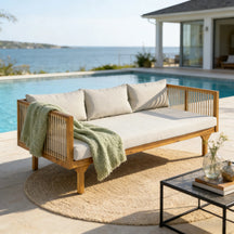 Outdoor Patio Acacia Wood Deep Seat Sofa Daybed