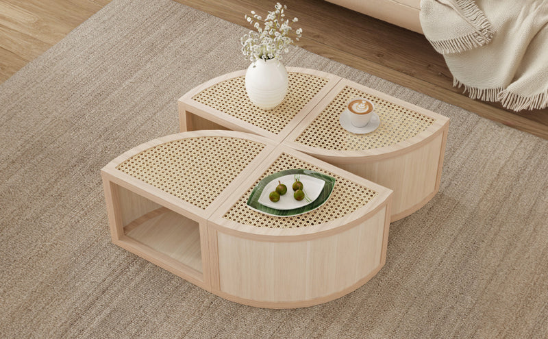 Walker Edison | Modular Round to Square Rattan Coffee Table