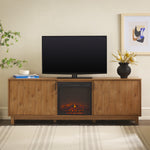 Reema Scandinavian 70" Modern Reeded TV Stand with Freestanding Electric Fireplace Thumbnail