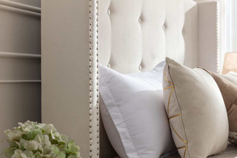 Walker Edison | Traditional Peyton Upholstered 54" High Headboard King Bed