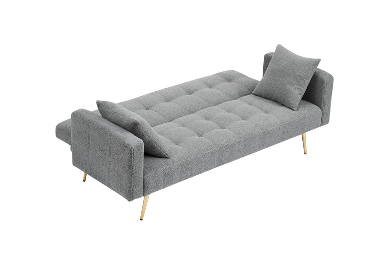 Walker Edison | Convertible 71" Sofa Bed Grey Teddy Fleece with two throw pillows