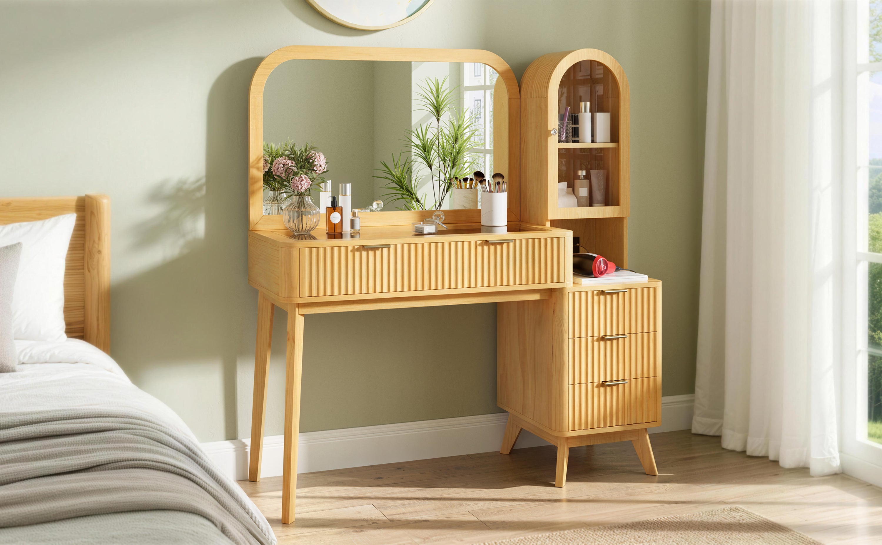 Modern Fluted Makeup Vanity Desk with Storage