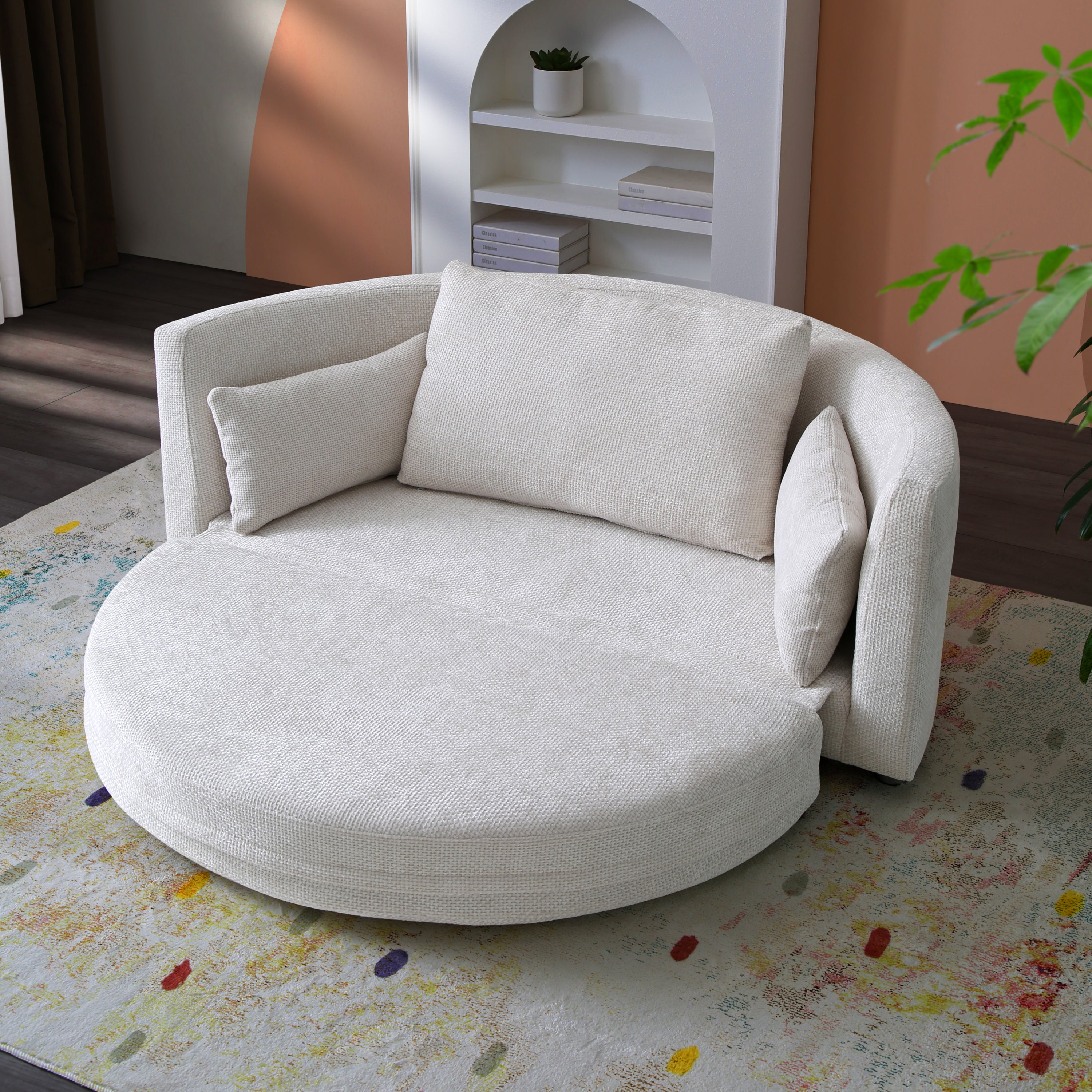 Walker Edison Curve Design Linen Foldable Sleeper Sofa Bed