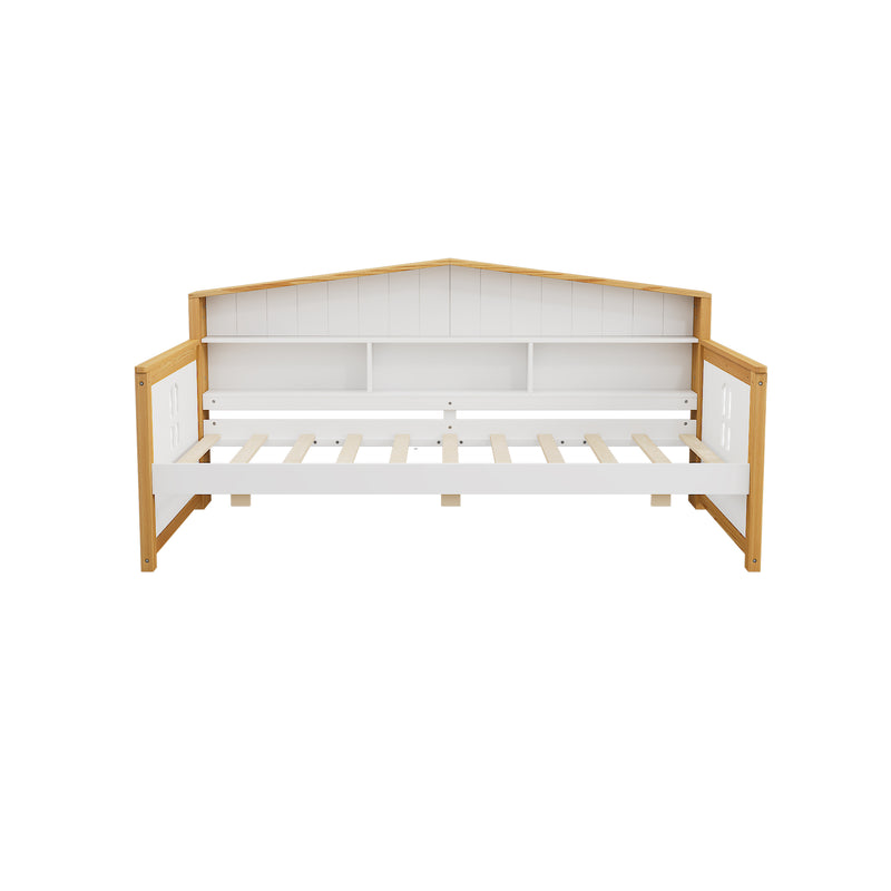 Walker Edison | Twin Size House Shape Daybed with Trundle and Bookcase Headboard