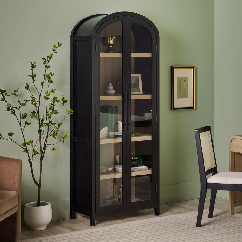 Chantelle Modern Arched Bookshelf with Glass Doors Living Room Walker Edison Black 
