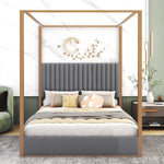 Walker Edison | Upholstered Canopy Platform Bed Thumbnail