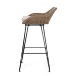 Walker Edison | Outdoor 29.25'' Wicker and Iron Barstool with Cushion (Set of 2) Thumbnail