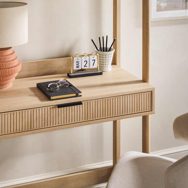Holmes Modern Scandinavian Reeded Writing Desk with USB Living Room Walker Edison 