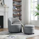 Walker Edison | Swivel Barrel Accent Chair with Ottoman Thumbnail