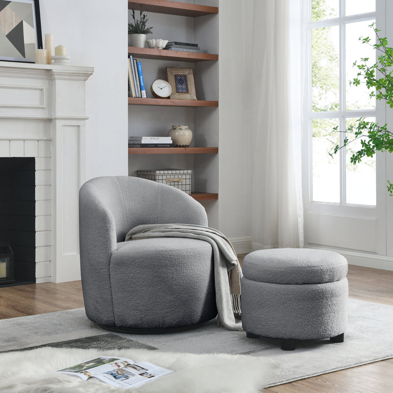 Walker Edison | Swivel Barrel Accent Chair with Ottoman