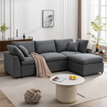 Walker Edison | Grey Cloud Pillow Top Sectional Sofa with Ottoman Thumbnail