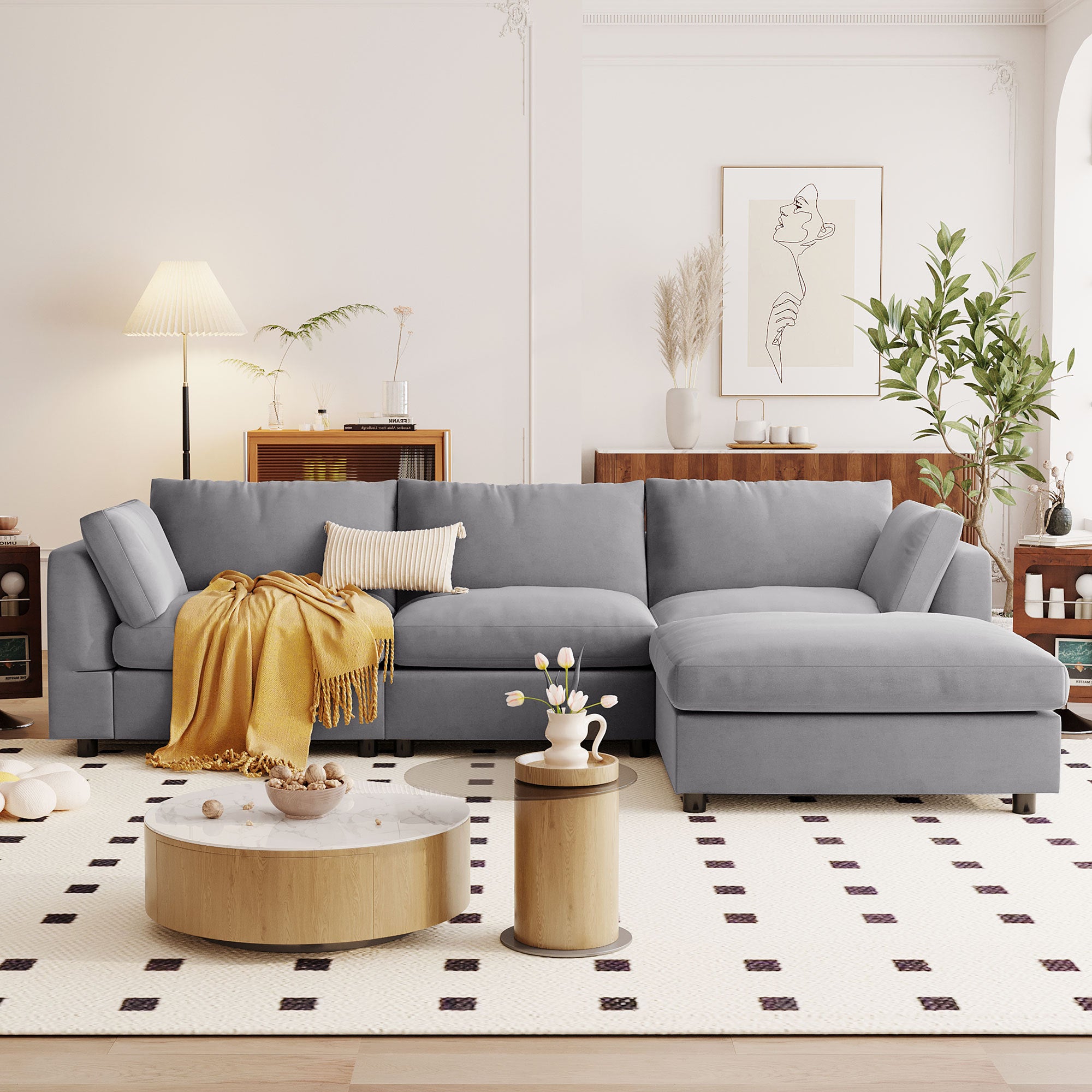 Walker Edison Grey Convertible Sectional Sofa - Thumbnail 2