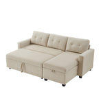 Walker Edison | Linen Pull Out Sectional Sofa with Storage Chaise Thumbnail