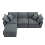 Walker Edison | Grey Cloud Pillow Top Sectional Sofa with Ottoman Thumbnail