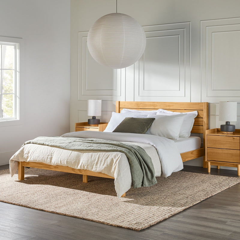 Minimalist Solid Wood Low Bedframe Bedroom Walker Edison Without Canopy Queen Natural Pine