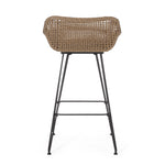 Walker Edison | Outdoor 29.25'' Wicker and Iron Barstool with Cushion (Set of 2) Thumbnail