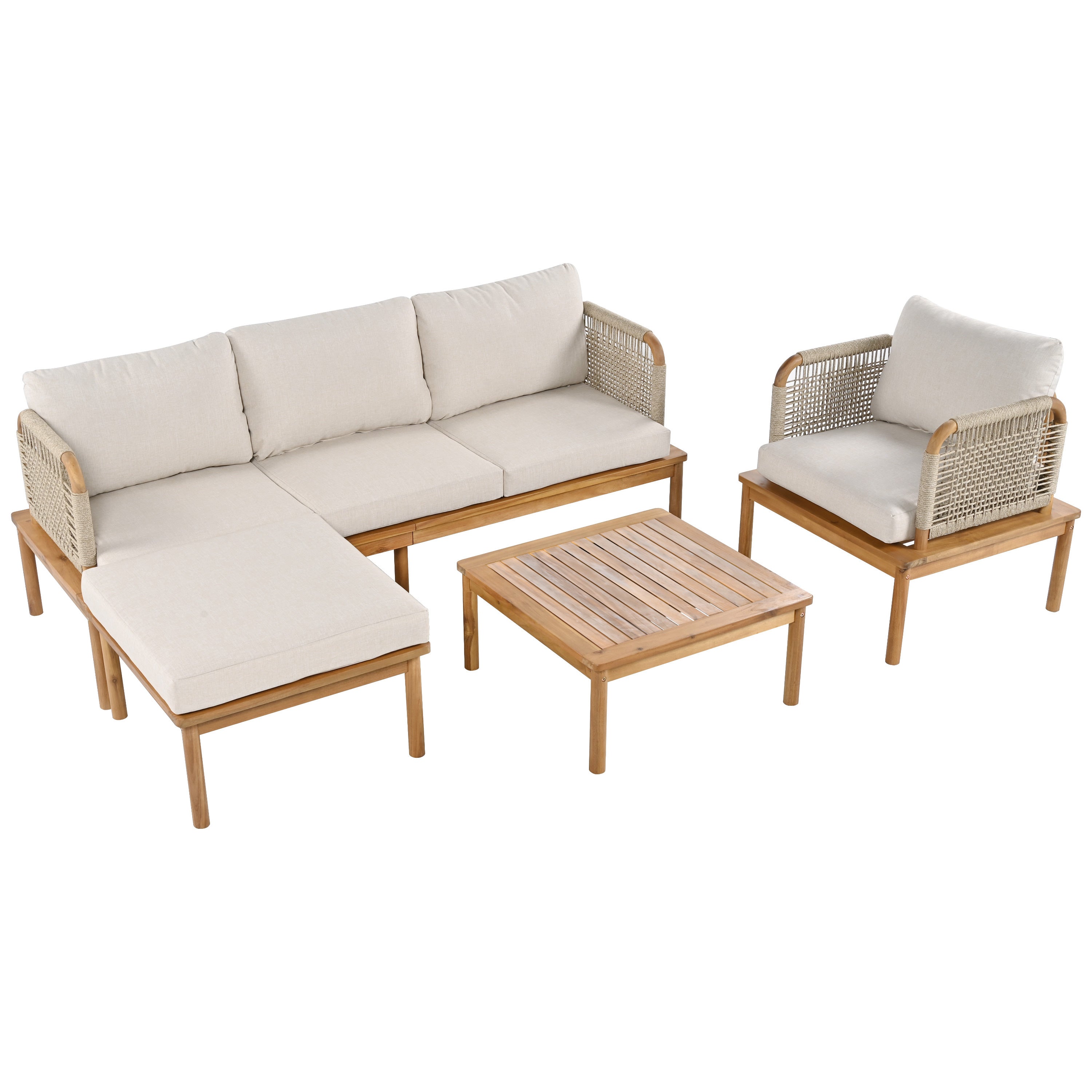 Walker Edison Acacia Wood Patio Sofa - Thumbnail 4