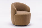 Walker Edison | Teddy Fabric Swivel Accent Armchair Barrel Chair With Black Powder Coating Metal Ring, Coffee Brown Thumbnail