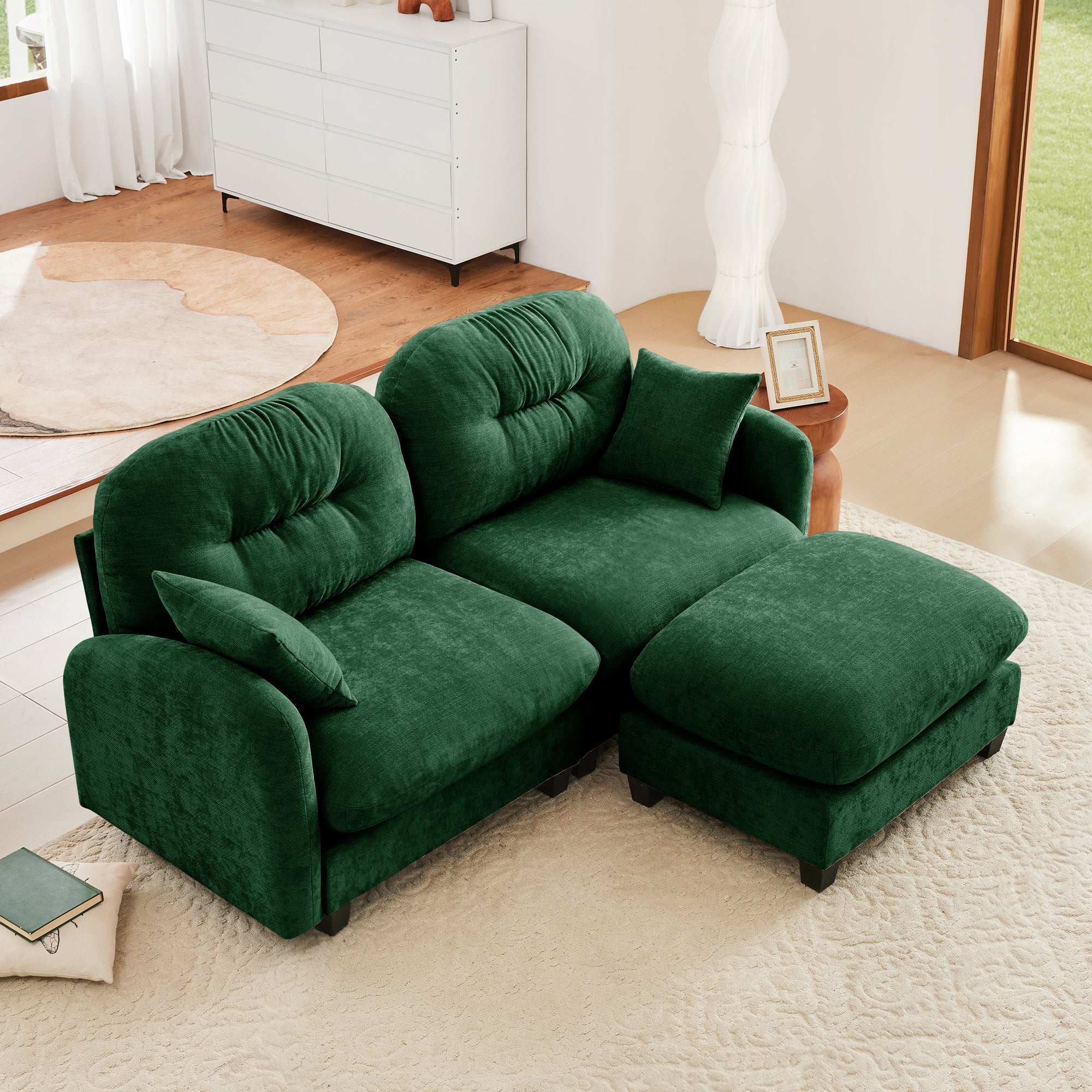 Cloud Tufted Chenille Sectional Loveseat Sofa Couch With Ottoman
